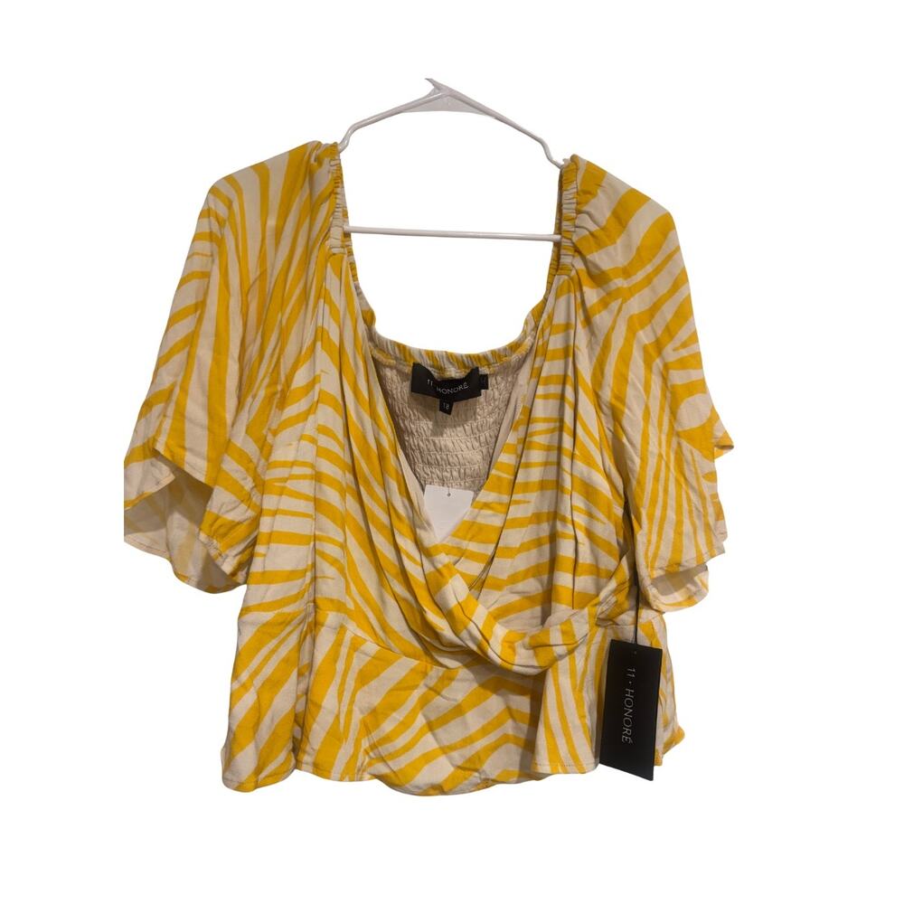 11 Honoré Women’s Size 18 Yellow Cream Striped Rayon Top NWT